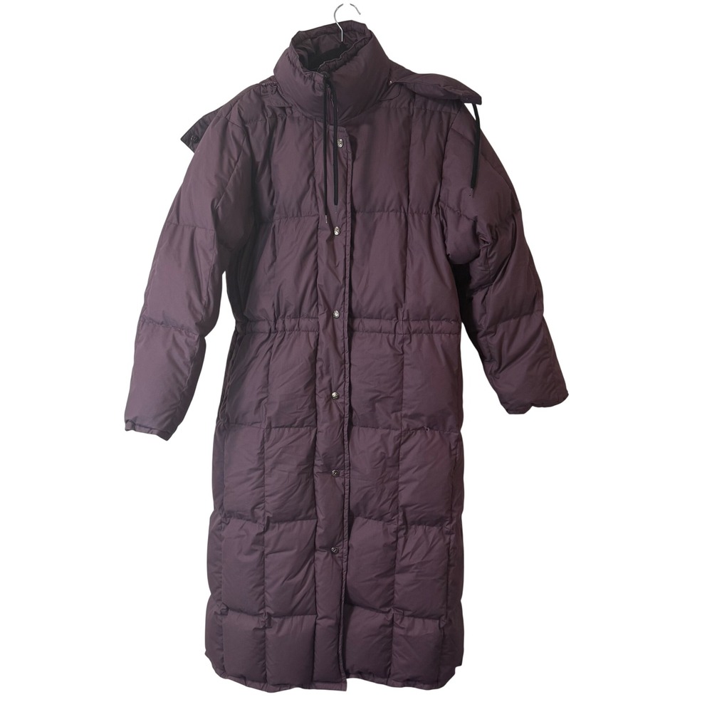 Eddie Bauer Womens Vintage Long Puffer Coat M Purple Goose Down Stadium A487